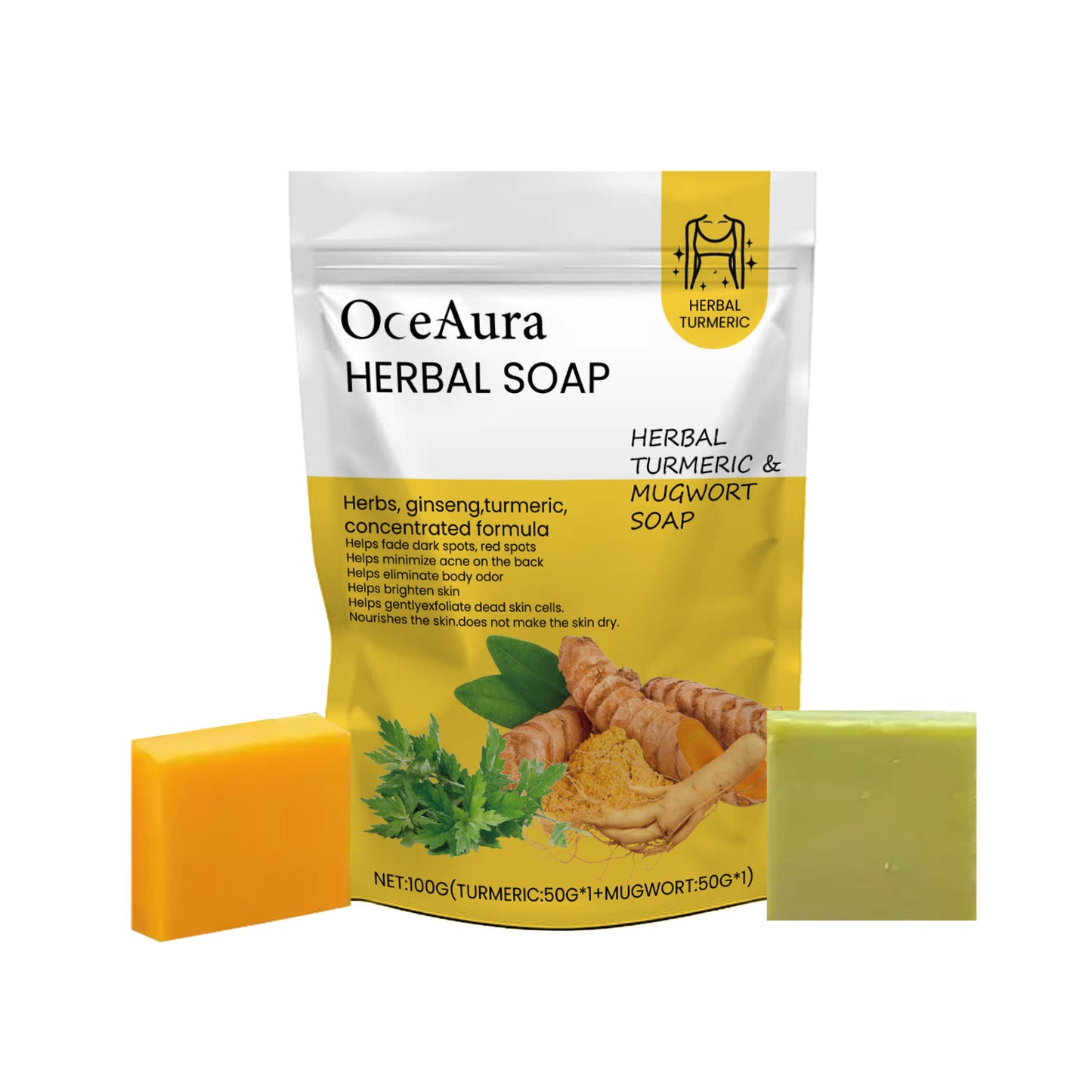 Turmeric Herbal Beauty Soap Deep Cleansing Moisturizing Refreshing Oil Control Body Care Bath Soap