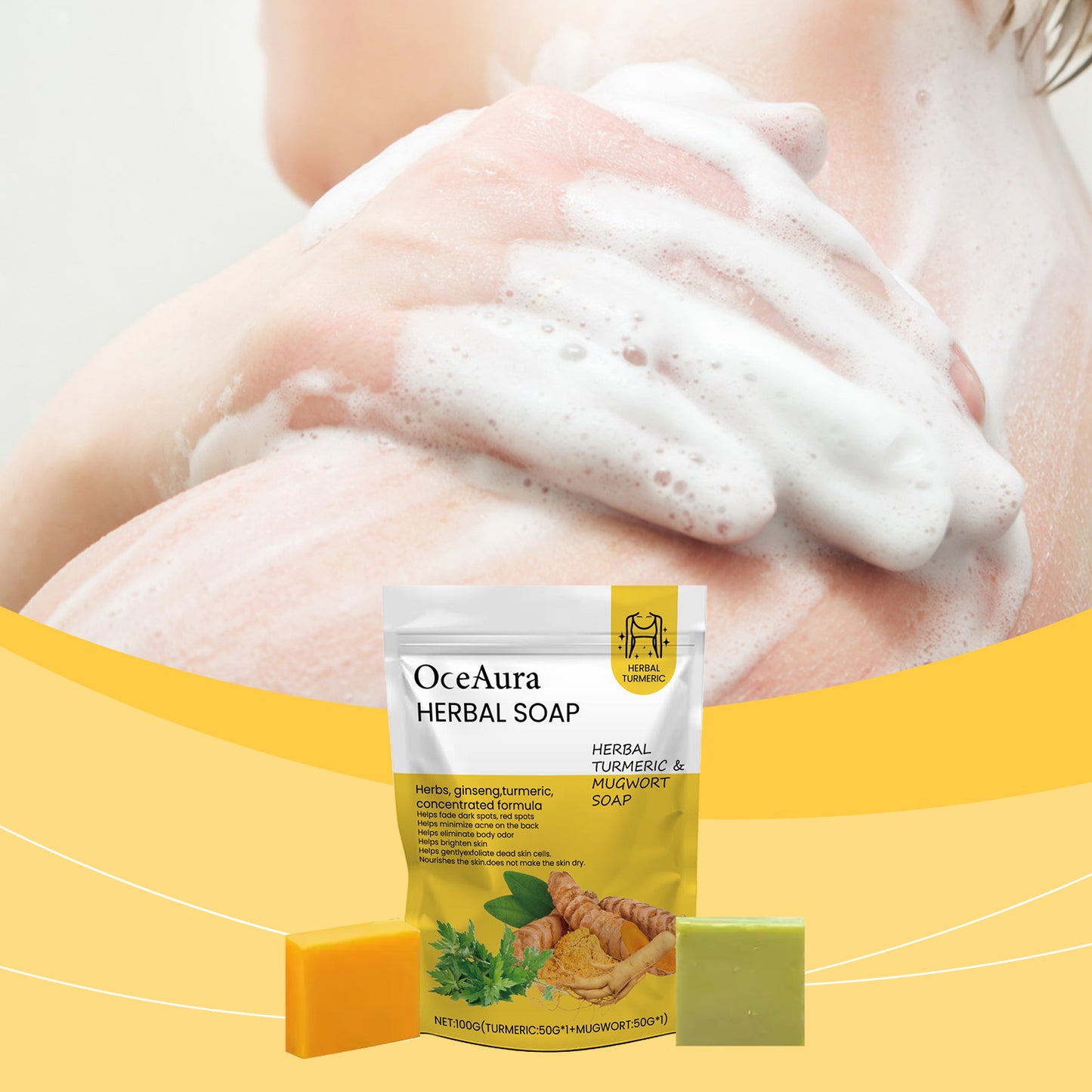 Turmeric Herbal Beauty Soap Deep Cleansing Moisturizing Refreshing Oil Control Body Care Bath Soap