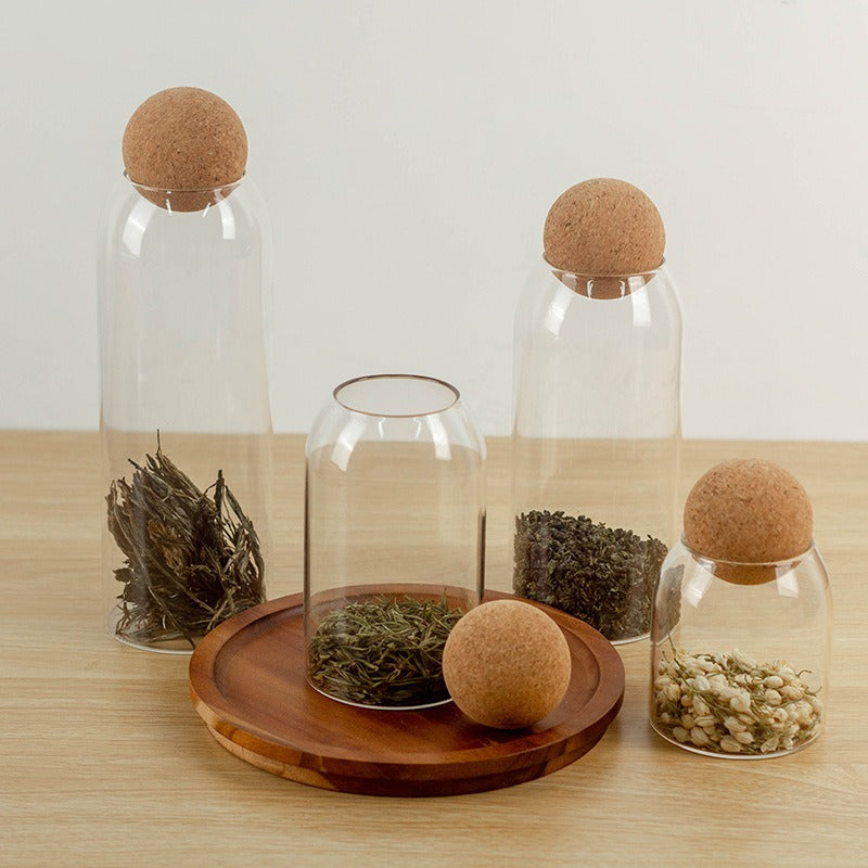 Food Storage Glass Jar with Wood Lid Ball Clear