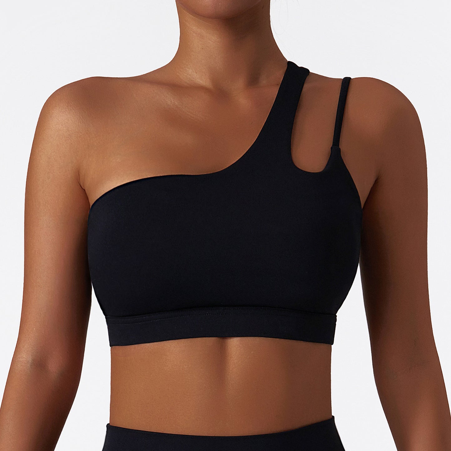 Slant shoulder beautiful back yoga bra nude sports bra irregular shoulder straps running fitness vest top