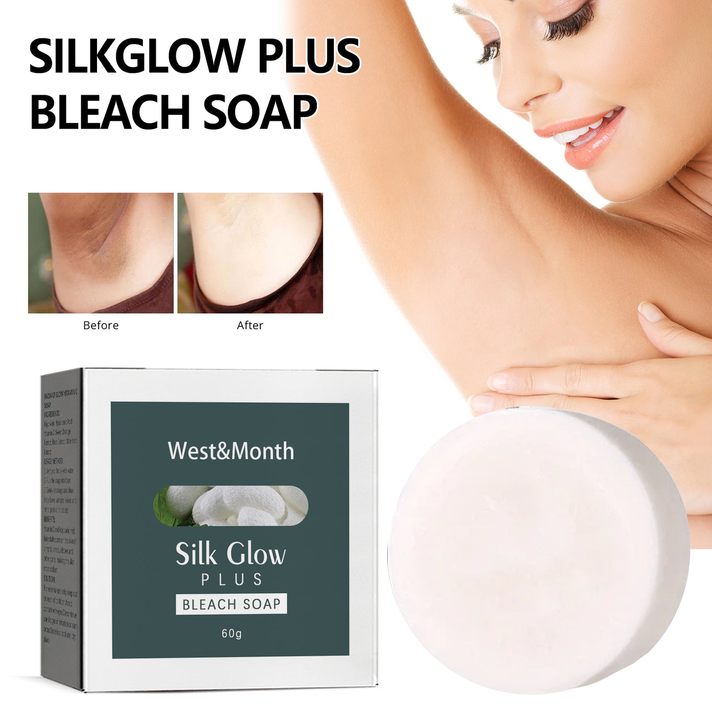 Silk Glow Plus Bleach Soap, Brightening Cleansing Moisturizing Bath Soap