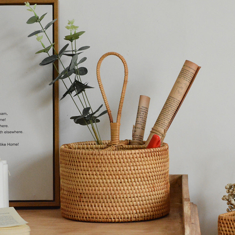 Vietnamese Vine Weaving Pure Handmade Storage Box, Tea Table Storage Basket, Remote Control, Red Wine Circular Storage Rack
