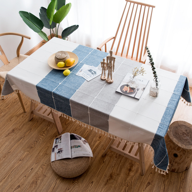 Restaurant Color Matching Striped Plaid Tablecloth Cotton Linen Cloth Art Tassel Home Hotel Coffee Table Cloth Spot