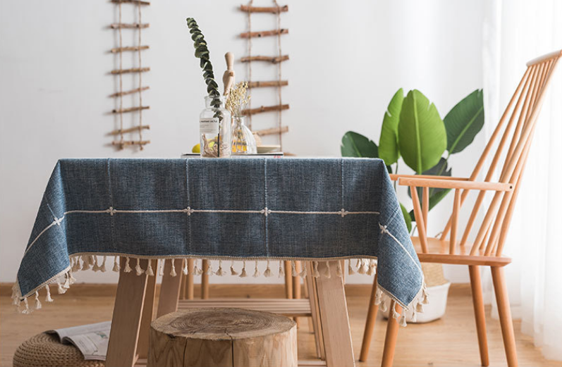 Restaurant Color Matching Striped Plaid Tablecloth Cotton Linen Cloth Art Tassel Home Hotel Coffee Table Cloth Spot