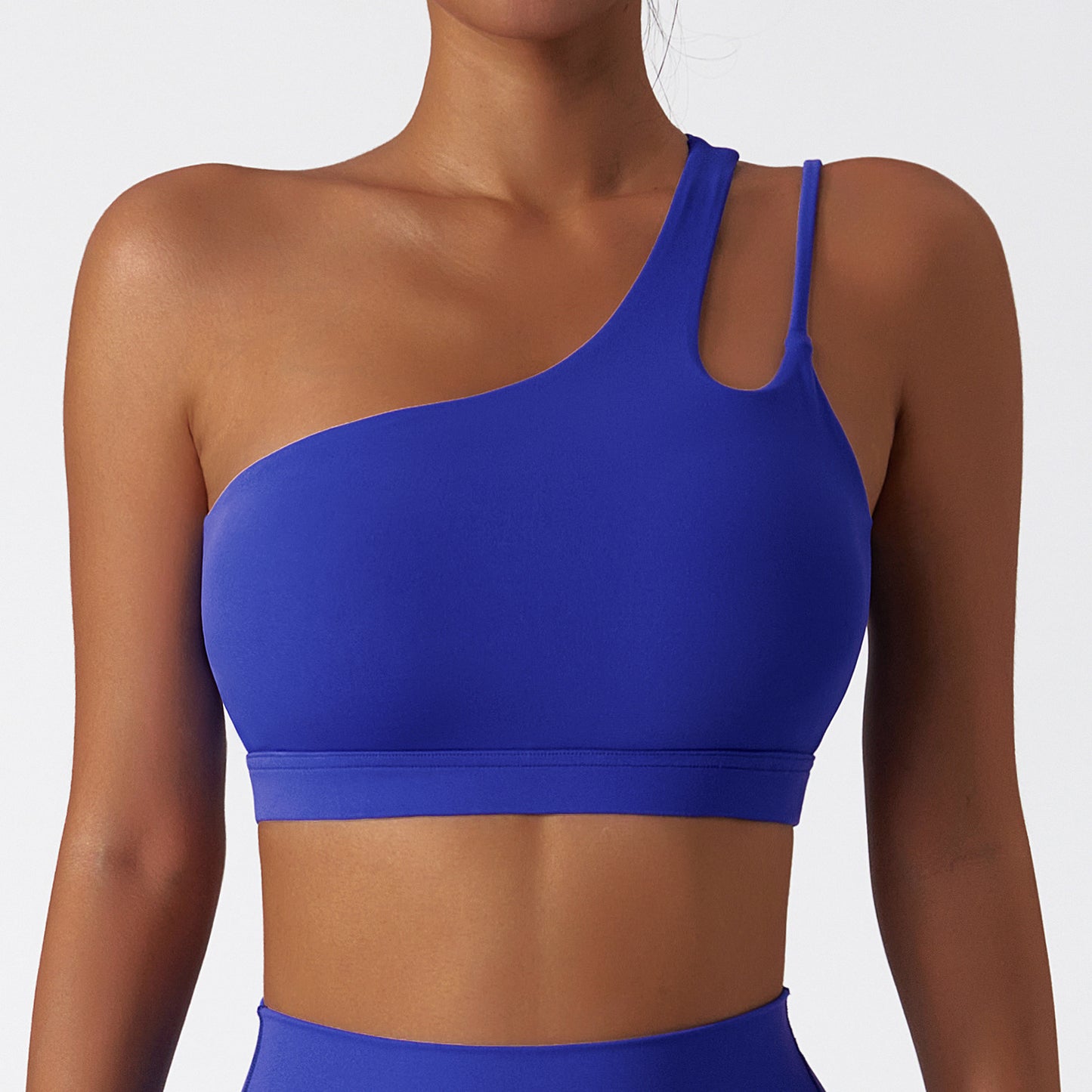 Slant shoulder beautiful back yoga bra nude sports bra irregular shoulder straps running fitness vest top