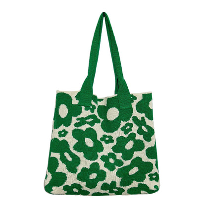 New Flower Bag Knitted Bag Large Capacity Tote Bag Student Shoulder Bag Woolen Bag Trendy Girl