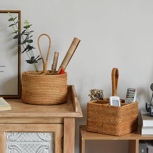 Vietnamese Vine Weaving Pure Handmade Storage Box, Tea Table Storage Basket, Remote Control, Red Wine Circular Storage Rack