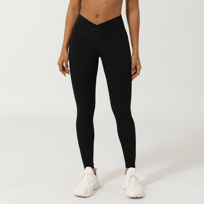 Cross V-shaped yoga cropped pants without T-line peach hip lifting fitness pants quick drying sports pants