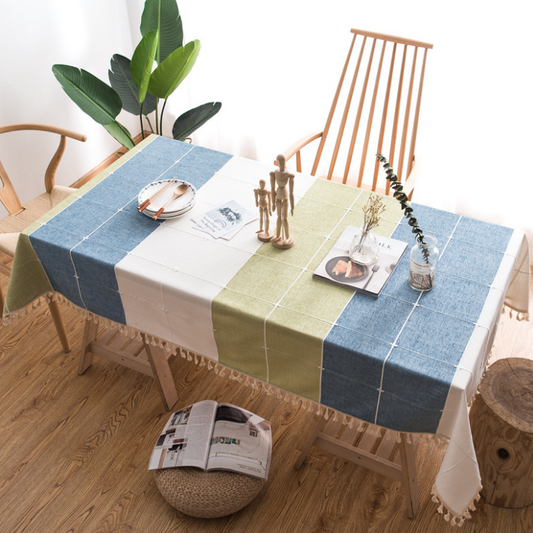 Restaurant Color Matching Striped Plaid Tablecloth Cotton Linen Cloth Art Tassel Home Hotel Coffee Table Cloth Spot