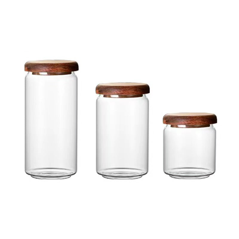Glass sealed jar wooden lid kitchen universal storage jar coffee and flower tea display storage jar