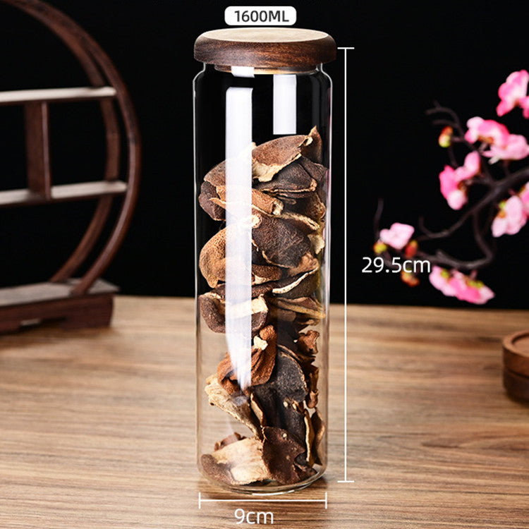 Glass sealed jar wooden lid kitchen universal storage jar coffee and flower tea display storage jar