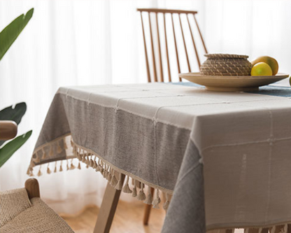 Restaurant Color Matching Striped Plaid Tablecloth Cotton Linen Cloth Art Tassel Home Hotel Coffee Table Cloth Spot