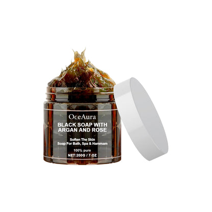 Black Soap With Argan And Rose, Deep Cleansing Moisturizing Skin Deodorizing Long-Lasting Cleansing Soap