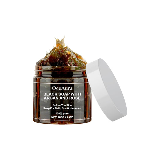 Black Soap With Argan And Rose, Deep Cleansing Moisturizing Skin Deodorizing Long-Lasting Cleansing Soap