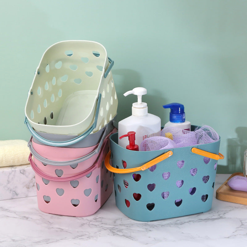 Bathroom Toilet Clothes Toiletries Storage Dirty Clothes Basket Portable Love Hollow Bath Basket Shopping Storage Basket